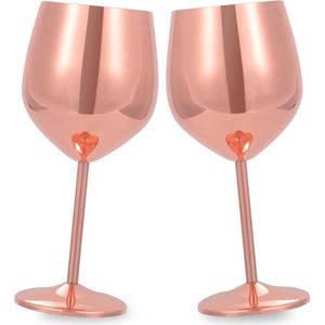2 stuks roestvrijstalen wijnglazen, set van rode wijnglazen, cocktailglazen, onbreekbare wijnglazen, cadeauset voor bruiloft, jubileum, verjaardag, feest (roségoud)