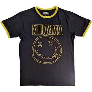 Nirvana - Outline Happy Face Heren T-shirt - L - Zwart