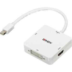 Lindy 38297 video kabel adapter 0,15 m Mini DisplayPort DVI-D + VGA (D-Sub) + HDMI Wit