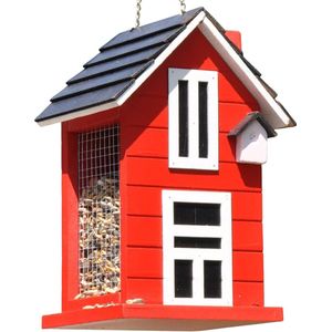 Vogelvoederhuisje vogelhuisje om op te hangen houten voederstation vogelhuisje voor wilde vogels ca. 14 x 12 x 22 cm rood