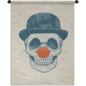 Wandkleed - Wanddoek - Schedel - Clown - Hoed - Oranje - Doodskop - 90x120 cm - Wandtapijt