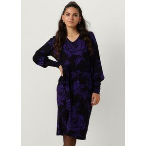 Jansen Amsterdam Vbf501 Jersey Print Dress With V-neck Jurken Dames - Kleedje - Rok - Jurk - Paars - Maat XL