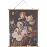 Clayre & Eef Wandkleed 80x100 cm Bruin Wit Hout Textiel Rechthoek Bloemen Wanddoek