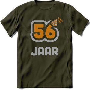 56 Jaar Feest T-Shirt | Goud - Zilver | Grappig Verjaardag Cadeau Shirt | Dames - Heren - Unisex | Tshirt Kleding Kado | - Leger Groen - XXL
