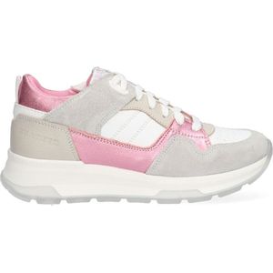 Braqeez 424263-401 Meisjes Lage Sneakers - Wit/Grijs/Roze - Leer - Veters