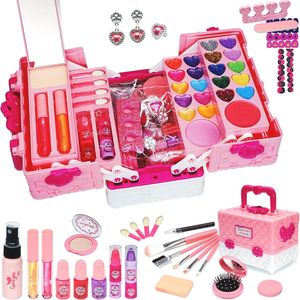 57-Delige Kinder Make-up Kit Voor Meisjes - Veilige En Wasbare Cosmetica Set Met Cosmetische Case - Perfect Speelgoed Voor Meisjes Van 4-12 Jaar (Roze)