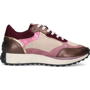 No Stress - Dames - Roze leren sneakers met suède details - Maat 36