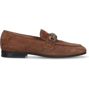 Manfield - Dames - Cognac suède loafers met chain - Maat 37