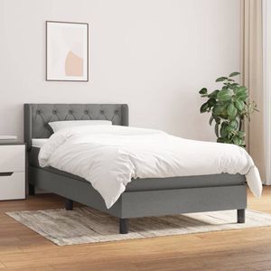 The Living Store Boxspringbed - Donkergrijs - 203 x 83 x 78/88 cm - Duurzaam - Verstelbaar hoofdbord - Pocketvering matras - Middelharde ondersteuning - Huidvriendelijk topmatras