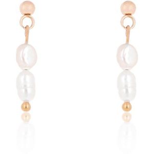 OOZOO Jewellery - Rosé goudkleurig/witte oorbellen met parel kraaltjes - SE-3023
