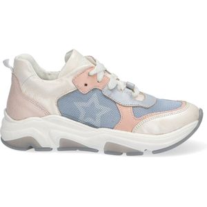 Braqeez 421135-596 Meisjes Lage Sneakers - Roze/Blauw - Leer - Veters