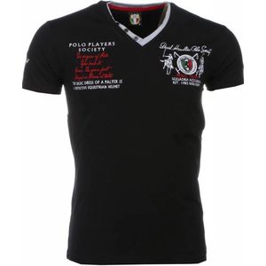 Italiaanse T-shirt - Korte Mouwen Heren - Borduur Polo Players - Zwart