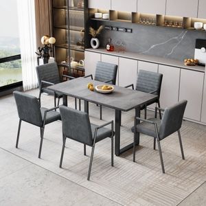 Set van 6 verticaal gestreepte eetkamerstoelen - Gestoffeerde stoel met metalen poten - Moderne loungestoel - Woonkamerstoel voor slaapkamer - Fauteuil - Zwart