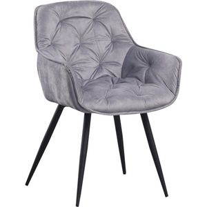In And OutdoorMatch Eetkamerstoel Toledo - Grijs - Set van 1 - Fluweel - Hoogwaardige bekleding - Luxe eetkamerstoelen - Moderne uitstraling