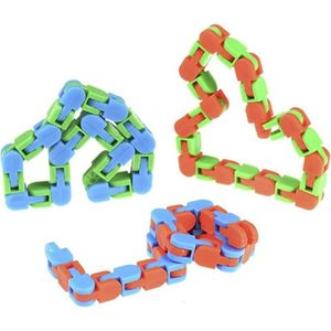 Wacky tracks set - Fidget toys - Snake puzzles - Ketting - Stressbestendig - Anti-stress - Kunststof - blauw - oranje - groen - 3 stuks - Schoencadeautjes sinterklaas
