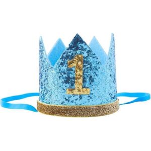 Verjaardag hoed Blauw/Goud 1 jaar - hoed 1e verjaardag - cakesmash - hoedje - 1 - birthday