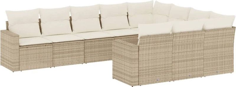 vidaXL - 10-delige - Loungeset - met - kussens - poly - rattan - beige