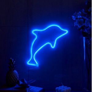 Groenovatie LED Neon Wandlamp ""Dolfijn"" - Op Batterijen en USB - 36x20x2cm - Blauw