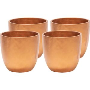 Mega Collections Plantenpot/bloempot - 4x - keramiek - brons - D11 x H10 cm