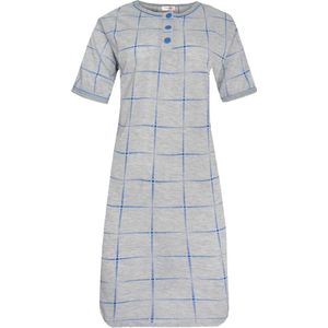 Dames nachthemd korte mouw met blokprint M 38-40 grijs/blauw