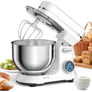 Keukenmachine - Keukenmixer - Mixer - Keukenrobot - 1200W - met 11 Snelheden - Digitale OLED Display en Accessoires - Foorprocessor - Wit