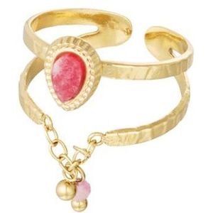 Ring - Yehwang - Goud - Natuursteen - Bedel - Verstelbaar - Stainless steel sieraden