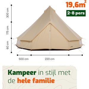 CanvasCamp Sibley 500 Traveller Poly - Katoen Bell Tent - Tipitenten - Tent voor 2 tot 8 personen - 500x500x300 (LxBxH) - Glamping Tent, Festival Tent - Waterdicht, muggengaas bij de ramen en deuren