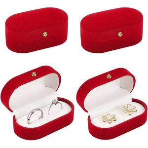 Fluweel rode dubbele ring displayhouder box - 4 stuks - oorstekers hanger - sieradenetui - geschenkdozen - bruiloft Valentijnsdag huwelijksaanzoek - verloving ceremonie