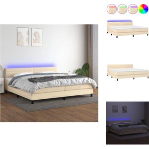 vidaXL Boxspring LED - Crème - 203 x 200 x 78/88 cm - Duurzaam - Verstelbaar hoofdbord - Kleurrijke LED-verlichting - Pocketvering matras - Huidvriendelijk topmatras - USB-aansluiting - Bed