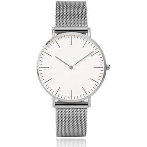 LGT JWLS Vintage Dameshorloge - Minimalistisch Quartz met Zilveren Band, Behuizing, Uuraanduiding en Wijzers, Witte Wijzerplaat