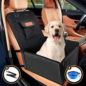 Hondenautostoeltje voor Kleine en Middelgrote Honden Voorstoel & Achterbank, Hondenstoel Auto met Veiligheidsgordel, Opvouwbare Hondendeken, Autostoelhoes, Passagiersstoel, Waterdicht, Scheurvast voor Autobescherming, Zwart