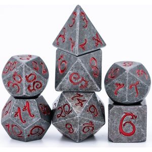 Lapi Toys - Dungeons and Dragons dobbelstenen - D&D dobbelstenen - D&D metal polydice - 1 set (7 stuks) - Metaal - Grijs - Rood