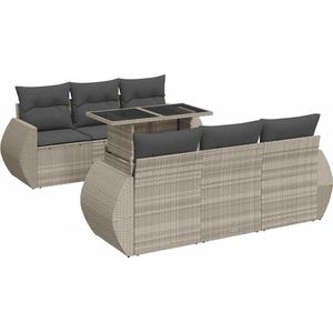 vidaXL 7-delige Loungeset - Poly Rattan - Lichtgrijs Loungebank - Lounge Set - Buitendecoratie - Tuinmeubel - Tuinbank