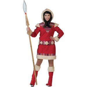 Funny Fashion - Eskimo Kostuum - Eskimo Nanook Dame - Vrouw - Rood - Maat 40-42 - Carnavalskleding - Verkleedkleding