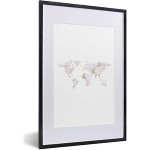 Fotolijst incl. Poster - Wereldkaart - Marmer - Roze - Wit - 40x60 cm - Posterlijst