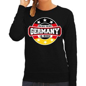 Have fear Germany is here sweater met sterren embleem in de kleuren van de Duitse vlag - zwart - dames - Duitsland supporter / Duits elftal fan trui / EK / WK / kleding L