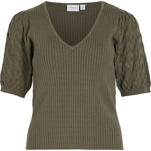 Vila T-shirt Viripa V-neck 2/4 Pointelle Knit To 14093561 Dusty Olive Dames Maat - L