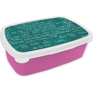 Broodtrommel Roze - Lunchbox - Brooddoos - Scheikunde - Krijtbord - Cijfers - Patroon - 18x12x6 cm - Kinderen - Meisje