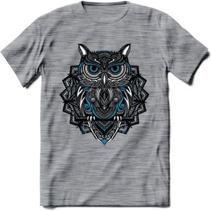 Uil - Dieren Mandala T-Shirt | Blauw | Grappig Verjaardag Zentangle Dierenkop Cadeau Shirt | Dames - Heren - Unisex | Wildlife Tshirt Kleding Kado | - Donker Grijs - Gemaleerd - XL