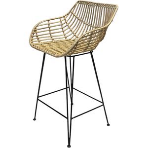 Rotan barkruk Wood Naturel - barkrukken - barstoelen - barkrukken met rugleuning - barkrukken industrieel - bartafelhoogte 80 cm - Bohemian - ( 1 stuk )