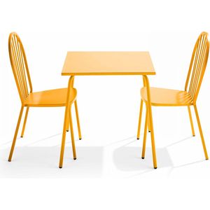 Oviala - Set van een bistro tuintafel en 2 gele stalen stoelen - Palavas