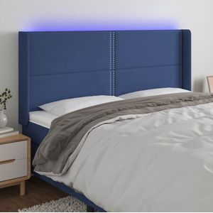 The Living Store Hoofdbord LED 203x16x118/128 cm stof blauw - Hoofd Bord Led - Hoofdbord Met Led - Slaap Kamer Decoratie - Headboard Blue - Led Lampen
