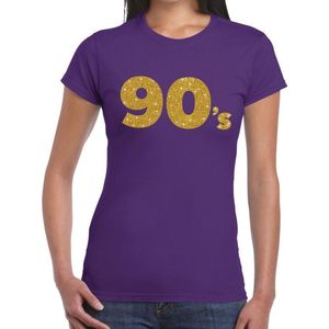 90's goud glitter tekst t-shirt paars dames - Jaren 90 kleding XXL