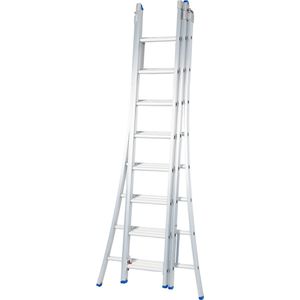 Solide 3 x 8 sp. Industrieladder 3-delig uitgebogen voet dubbelzetbaar Type D gecoat