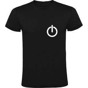 Aan knop Heren T-shirt | start | knop | computer | pc | IT | programmeur | druk knop | Zwart