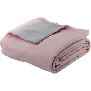 Mousseline babydeken, katoen, tweelaagse swaddle 100 x 145 cm, babyknuffeldeken of kinderwagendeken van 100% katoenen mousseline, zacht en ademend, grijs-roze deken