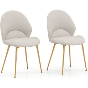 COSTWAY Eetkamerstoelen, set van 2, accentstoelen met gebogen rugleuning, gestoffeerde stoel, woonkamerstoel, tot 150 kg belastbaar, keukenstoel voor woonkamer, eetkamer, werkkamer