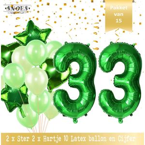 Cijfer Ballon 33 Jaar Groen Forrest Green Boeket * Hoera 33 Jaar Verjaardag Decoratie Set van 15 Ballonnen * 80 cm Verjaardag Nummer Ballon * Snoes * Verjaardag Versiering * Kinderfeestje * Forrest Green* Nummer Ballon 33 * Groen