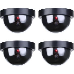 Premium 4x Dummy LED Beveiligingscamera Set met Bewegingssensoren – 12x8cm – Zwart – 4 Stuks | Draadloze Nepcamera Met Rode Led op Batterijen | Knipperende Camera Beveiliging Voor Binnen en Buiten | Buitencamera | CCTV Dome Bewakingscamera