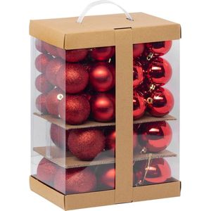 Kerstballen - 60x st - 4, 6, 7 en 8 cm - rood - kunststof - kerstballenpakket